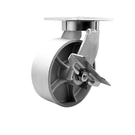 Service Caster 8'' Extra Heavy Duty Semi Steel Cast Iron Wheel Swivel Caster with Brake CRAN-SCC-KP92S830-SSR-SLB